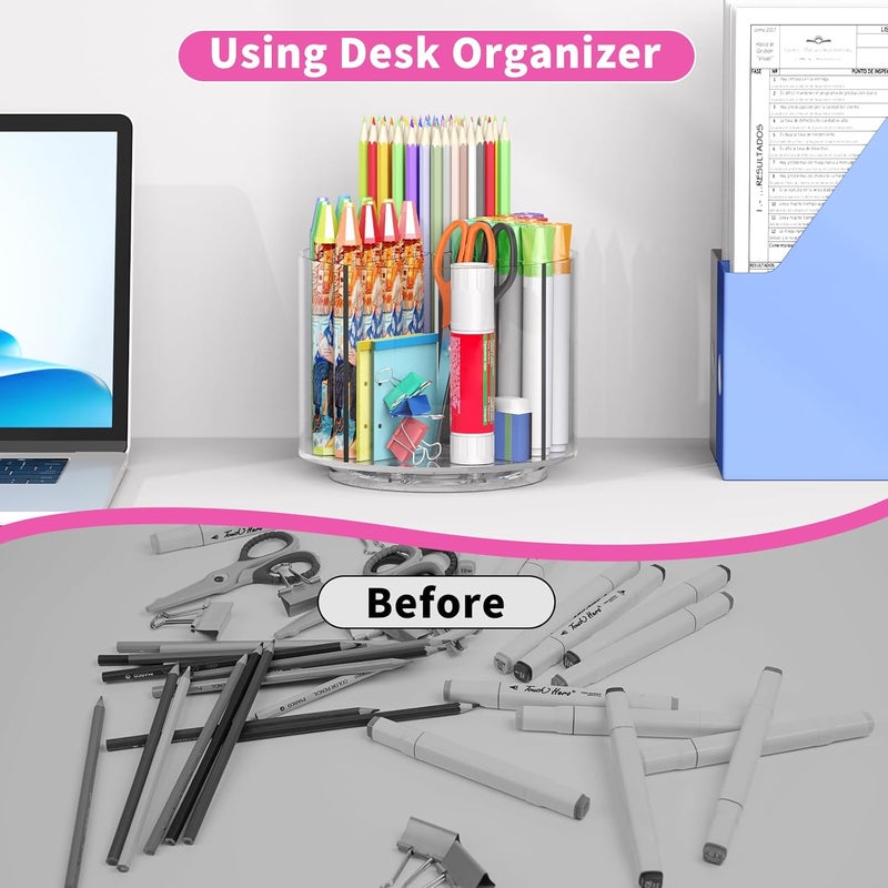 Wawocs Small Pencil Organizer for Desk Acrylic 4 Compartments, Tiny Rotating Art Supply Organizer Kids, Spinning Round Marker Small Clear Desktop Caddy Swivel Office Pen Pencil Holder - Image 4